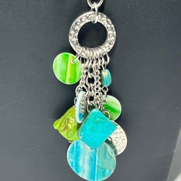 Seaside Bohemian Blue Green Silver Tone Statement Necklace # 246 - Picture 7 of 8